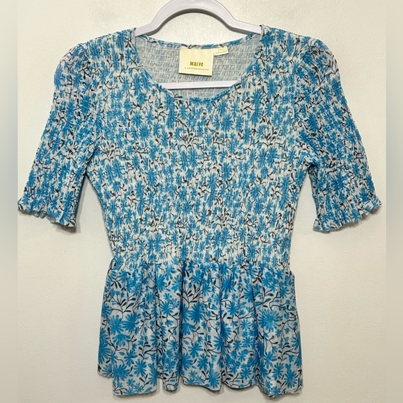 Maeve Anthropologie Ashton Smocked Peplum Blouse Cottagecore Peasant Floral - Picture 3 of 10